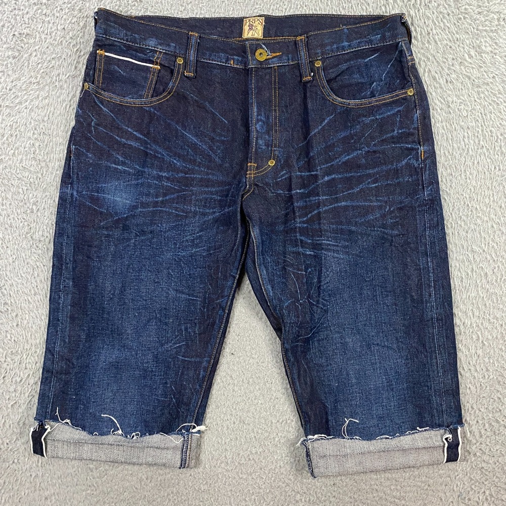 Prps Denim Shorts Mens 34 Selvedge Cut Off Raw Hem Jean Jorts Whiskers‎ Blue